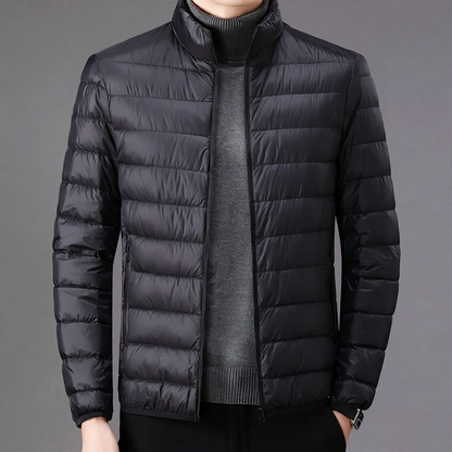 Light men's quilted jacket with stand-up collar