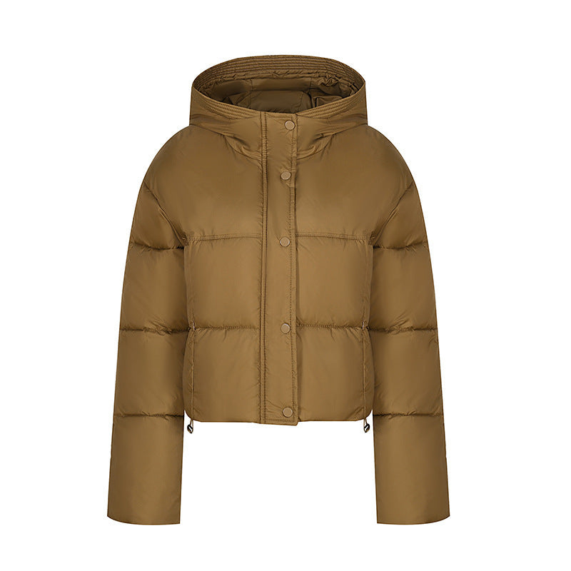 Short quilted jacket for women with stand-up collar and button placket