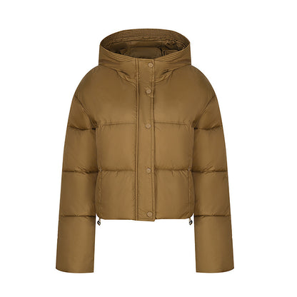 Short quilted jacket for women with stand-up collar and button placket