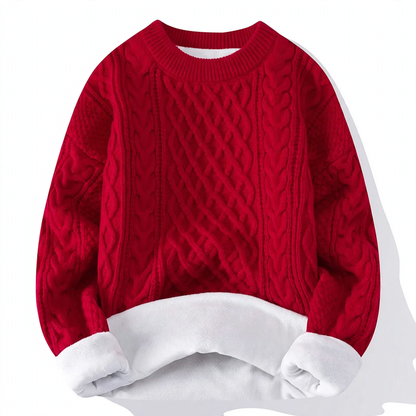 Padded knit sweater with cable pattern