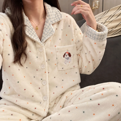Women's flannel pajama set, lined, winter loungewear