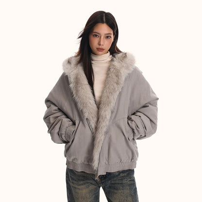 Men's winter jacket, lined, with hood and fur collar