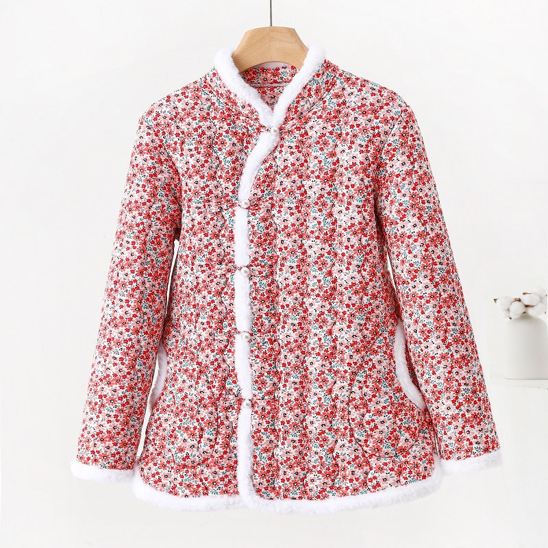 Padded ladies' quilted jacket in Chinese style with toggle buttons