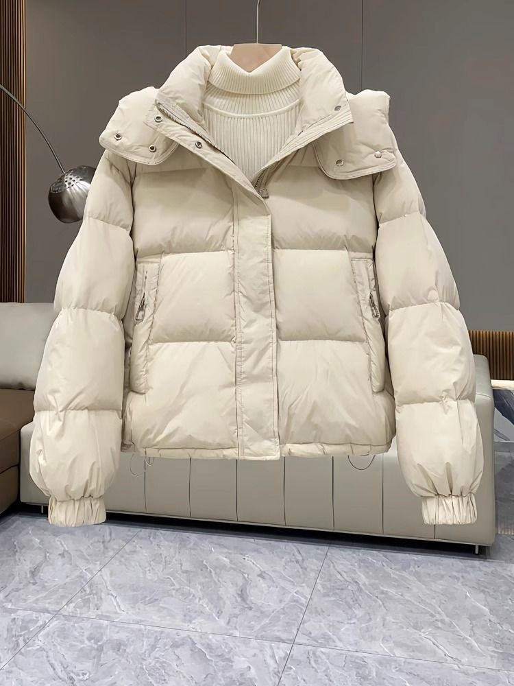 Women's quilted jacket, short, with hood, plus sizes