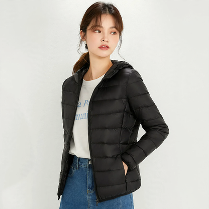 Lightweight down jacket with hood for women