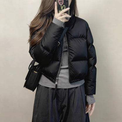 Short women's padded jacket, stand-up collar, padded