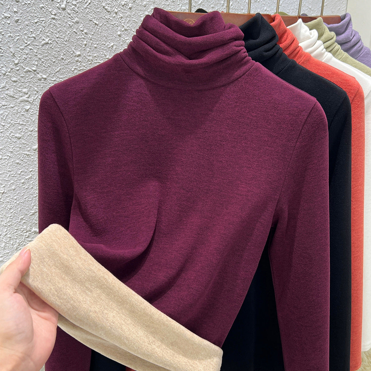 Women's thermal shirt with stand-up collar, lined