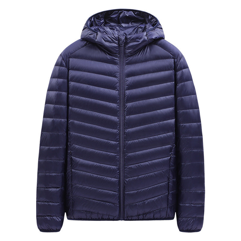 Light men's down jacket with stand-up collar, 90% duck down