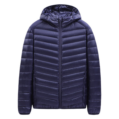 Light men's down jacket with stand-up collar, 90% duck down