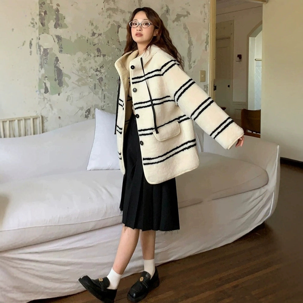 Women's sheepskin coat, mid-length, loose fit