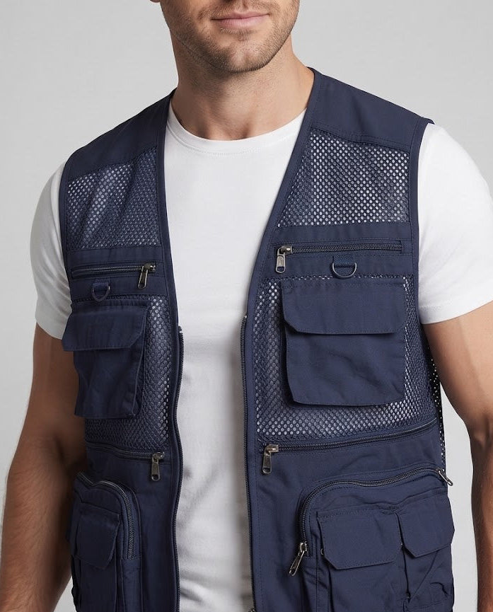Men's multifunctional mesh utility vest with multiple pockets EVA-US