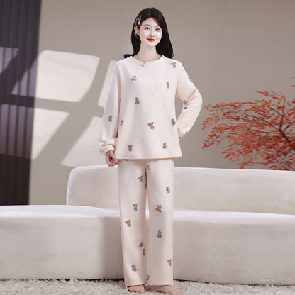 Women's Pajama Set, Flannel and Coral Fleece, warm and loose