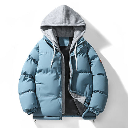 Padded hooded jacket for men, in layered look