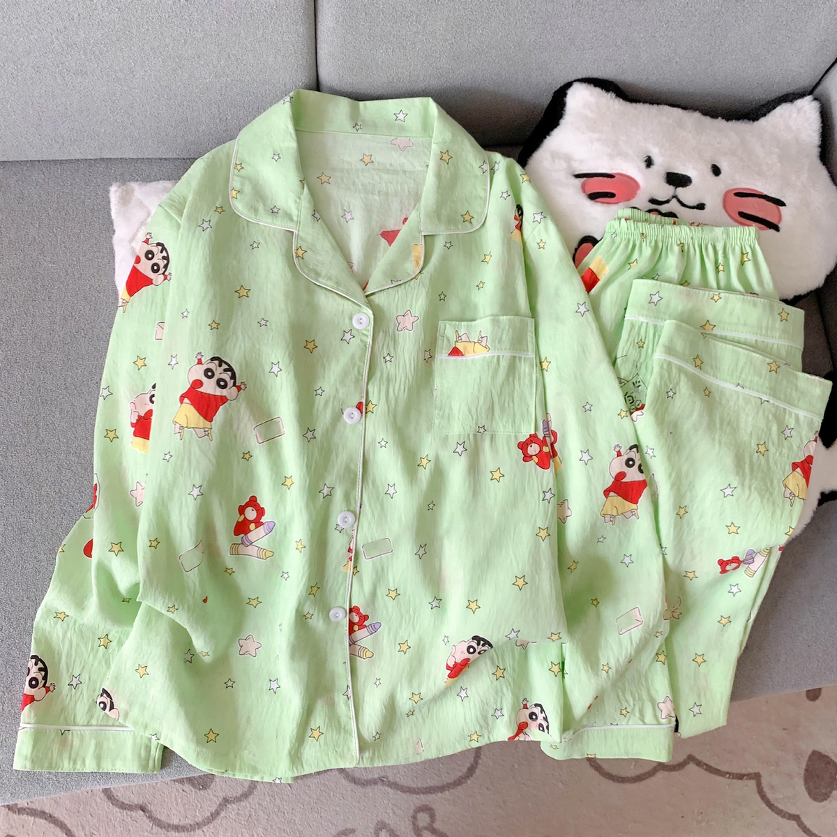 Women's Pajama Set, Long Sleeve, Cotton Blend, Cartoon Pattern