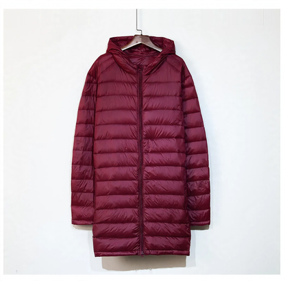Men's down jacket, mid-length, plus sizes, with hood