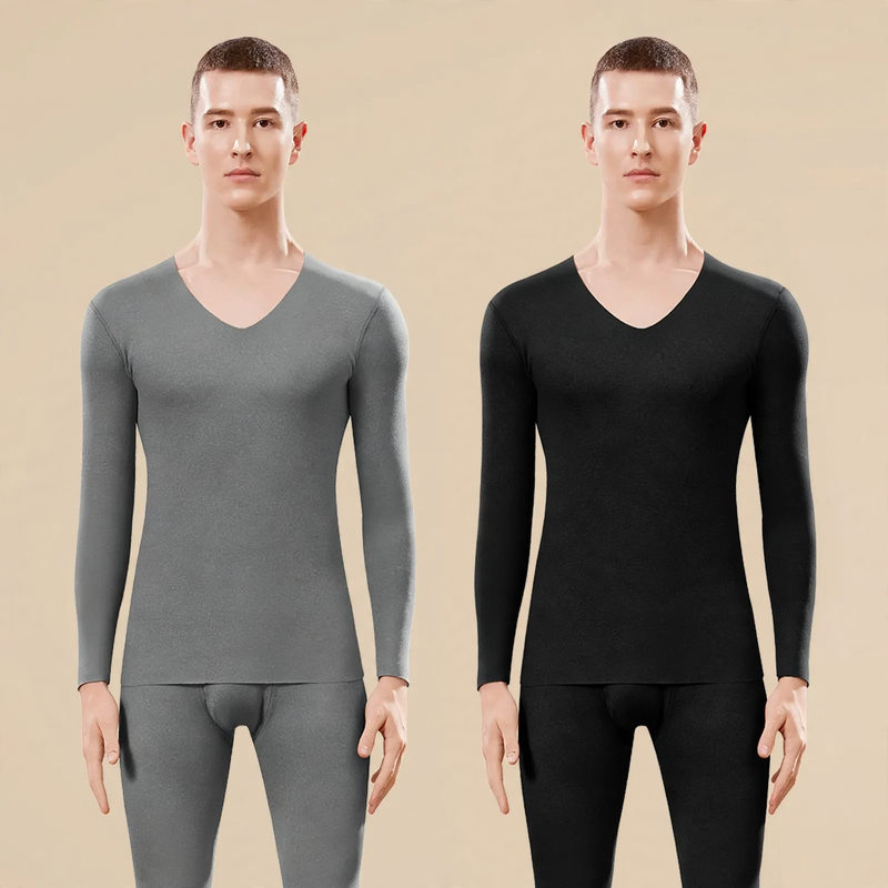 Men's thermal underwear set, V-neck, lined