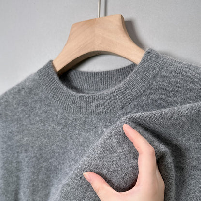 Men's wool sweater, round neck, solid color