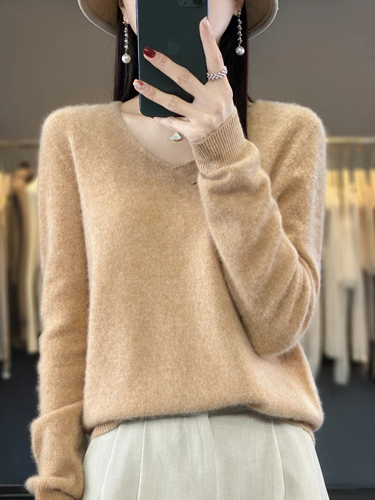 EVA-US | Cashmere Pullover Women Elegant V neck, Soft & Comfortable
