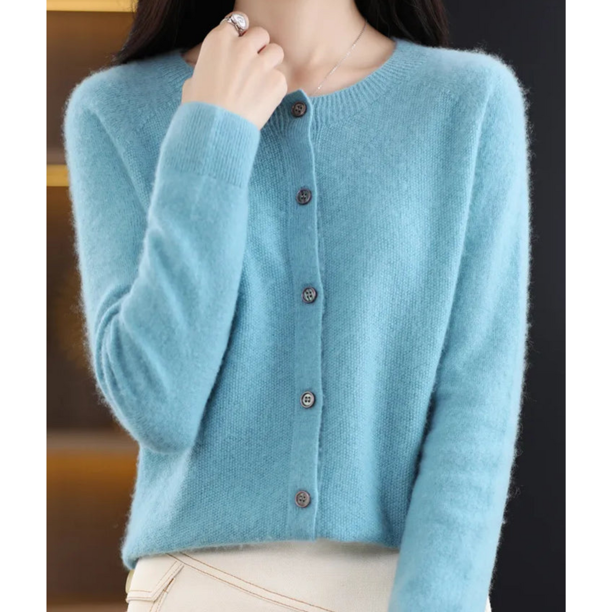 EVA-US | Merino wool women's O-neck cardigan cashmere sweater
