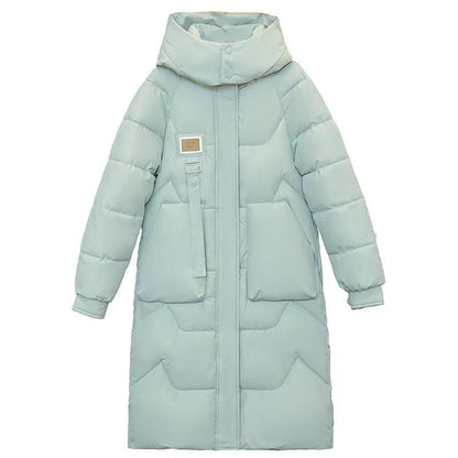 Longer, padded winter coat with hood