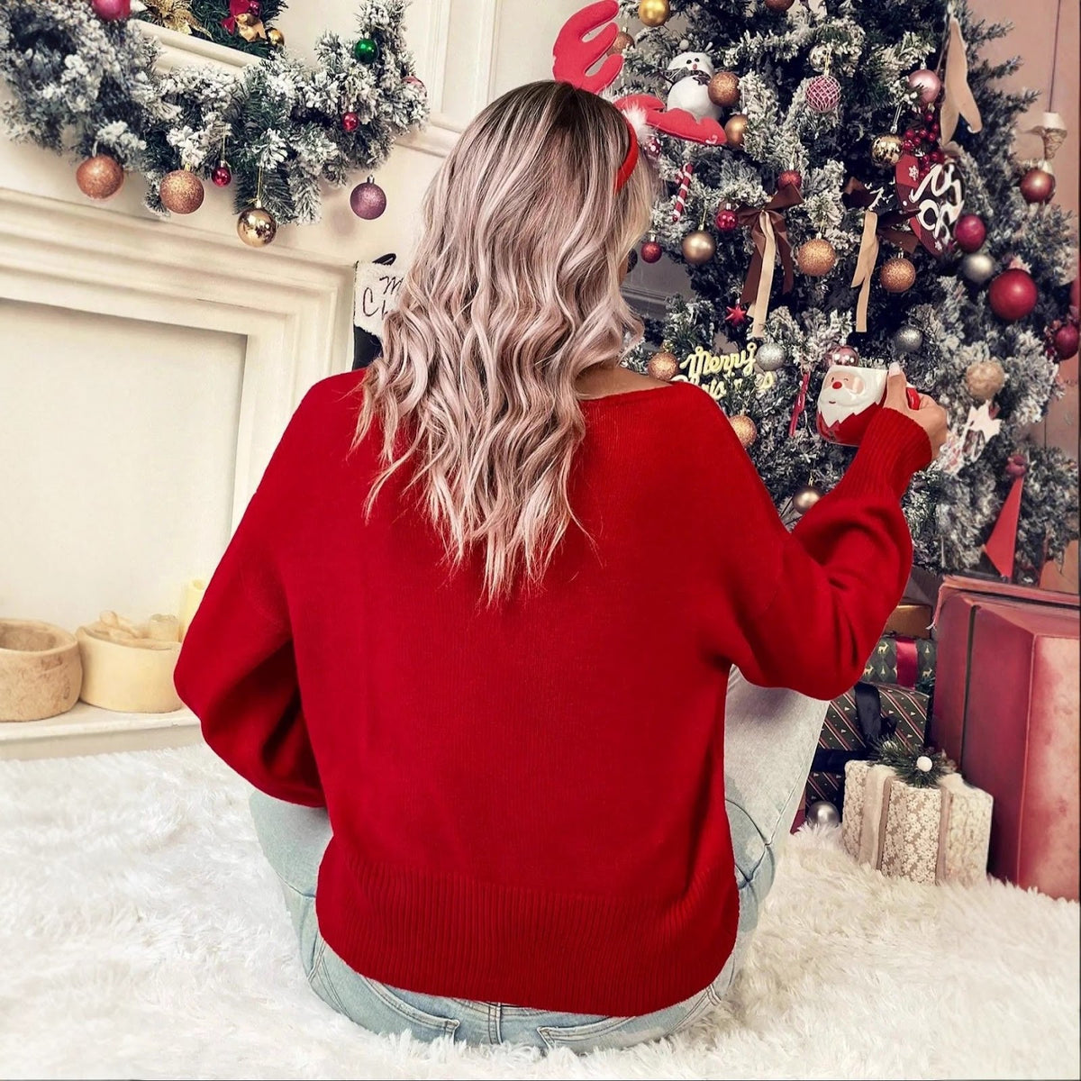 Women’s Christmas sweater, round neck, plus size