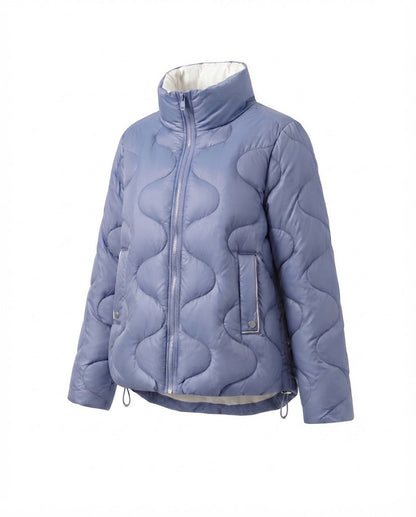Women's Nano Short Padded Wave Quilt Puffer with Ergonomic Stand-Up Collar and Side Drawstring