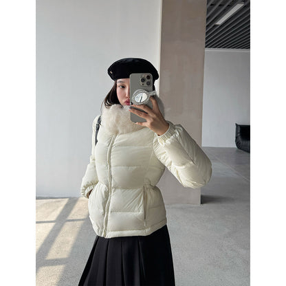 Short down jacket for girls, with removable faux fur collar