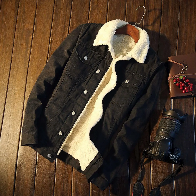 Men's denim jacket with lamb fleece lining, lined