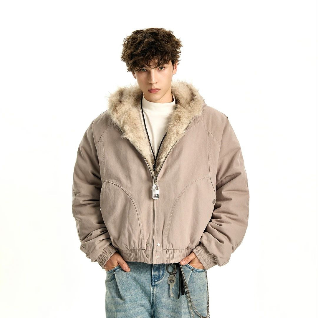 Men's winter jacket, lined, with hood and fur collar