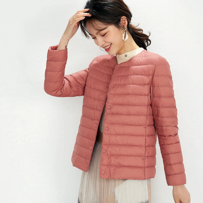 Light women's down jacket, round neck