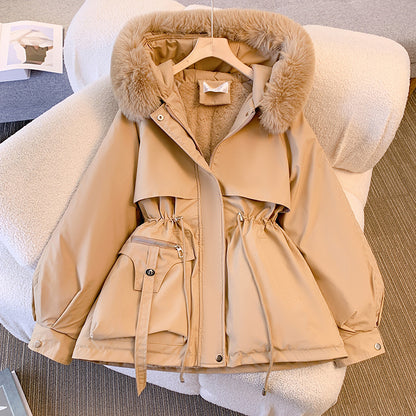 Winter parka for women, padded, with faux fur look
