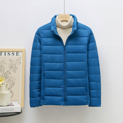 Women’s down jacket, lightweight, stand collar, short