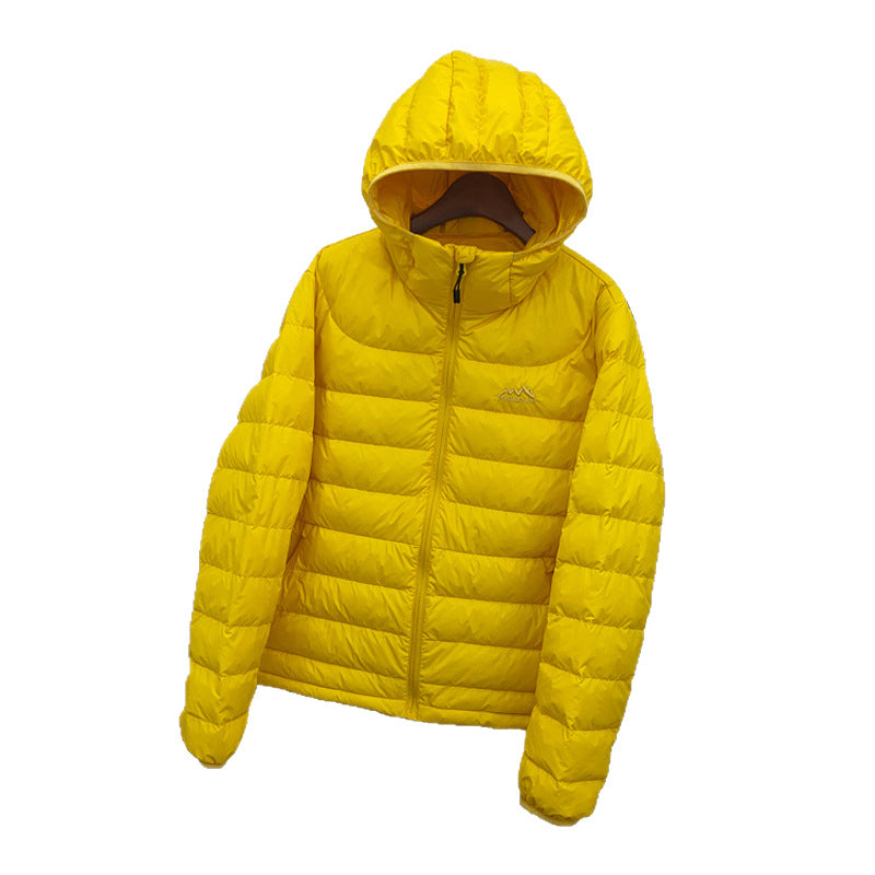 Light women's down jacket with hood, quilted