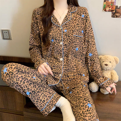 Women’s Pajama Set, long-sleeved, with button placket and reindeer print