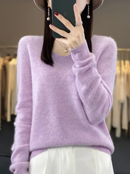 EVA-US | Cashmere Pullover Women Elegant V neck, Soft & Comfortable