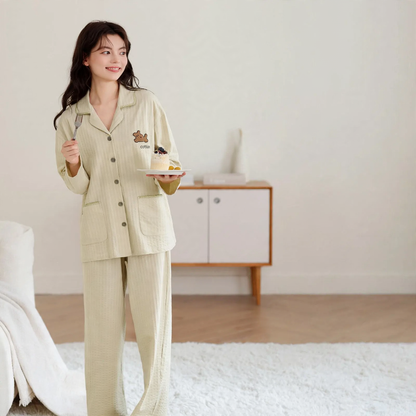 Women's Pajama Set, Long Sleeve, Cotton, Button Placket