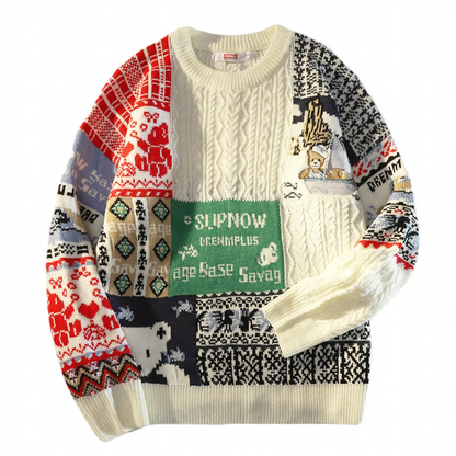 Knitted pullover with bear embroidery