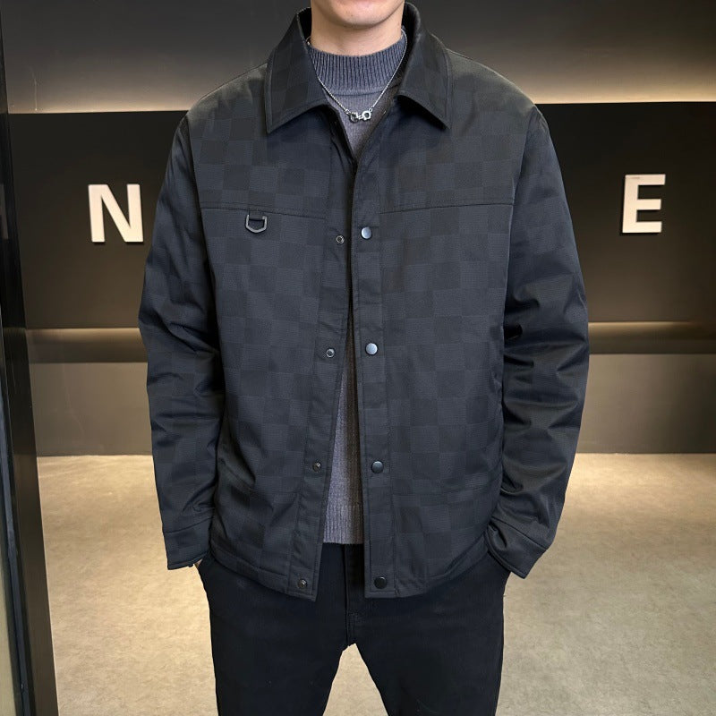Men's down jacket with lapel collar, 90% white duck down