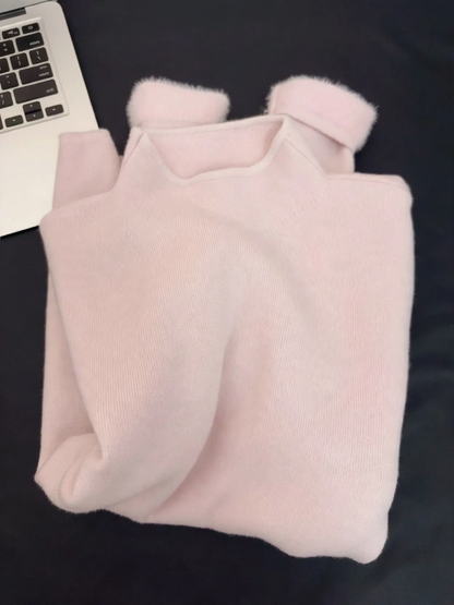 Simple women's pullover with stand-up collar, lined