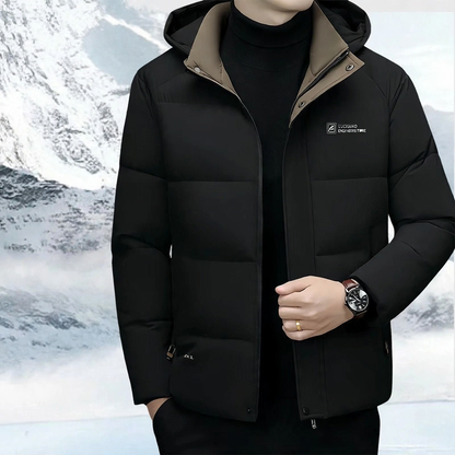 Padded men's winter jacket, short, business style