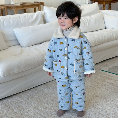 Padded children's pajama set, 3-layer, warm for winter