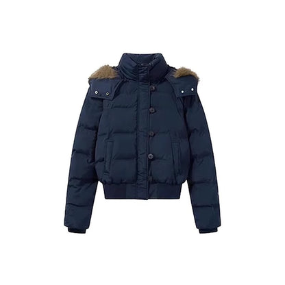 Short women's winter jacket with large collar
