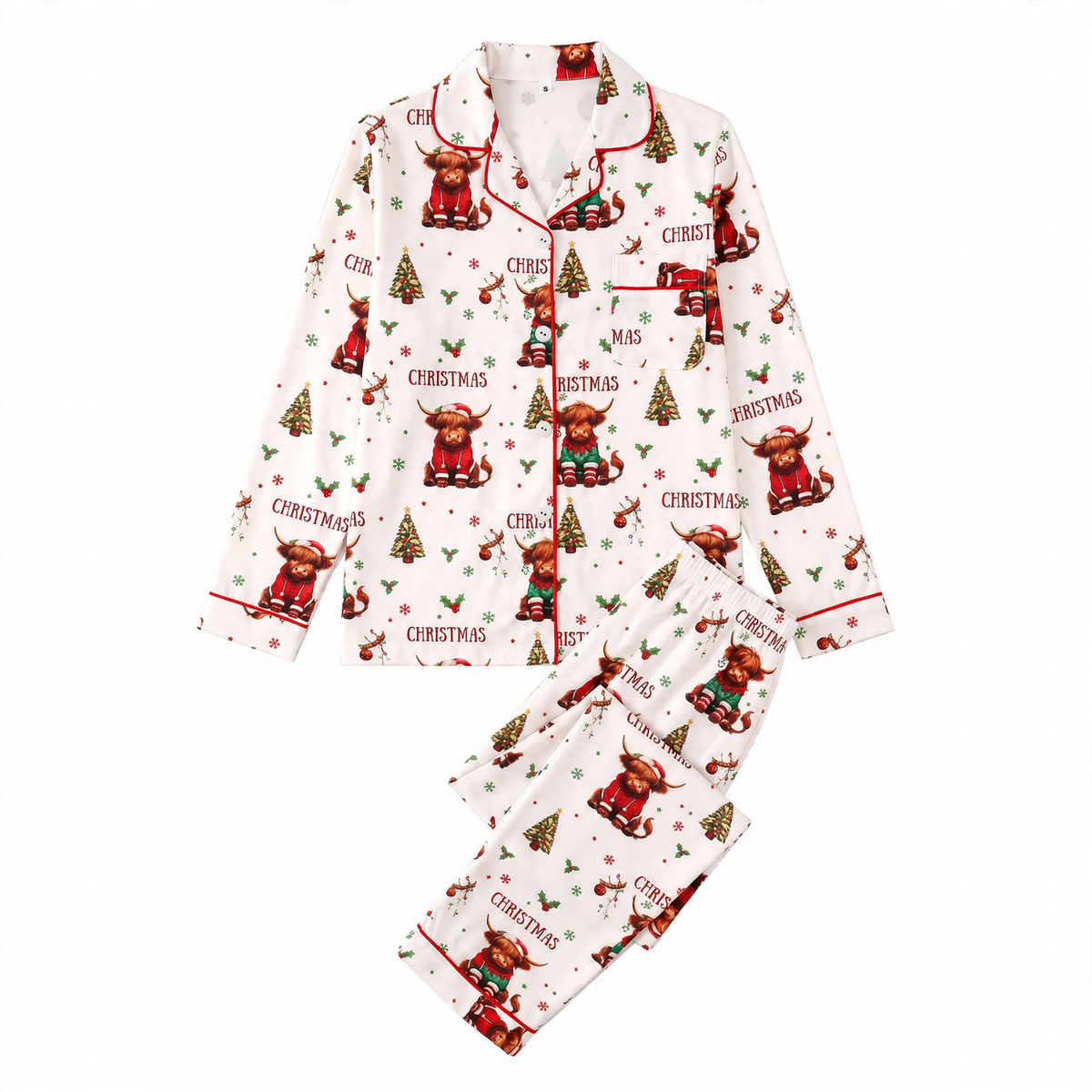 Ladies' house suit with collar and Christmas motif