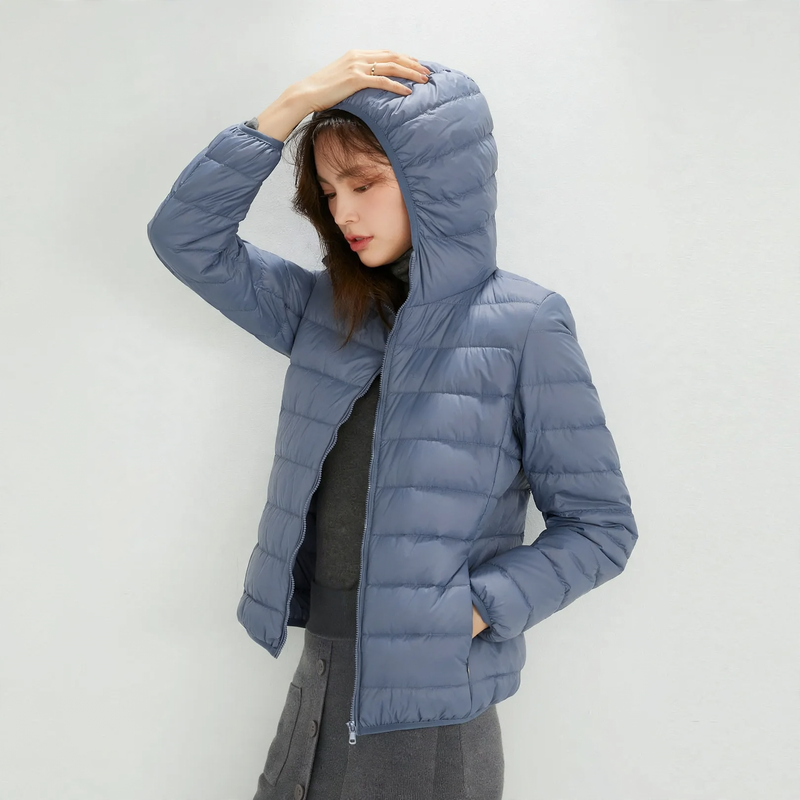 Light down jacket with hood for women