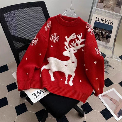 Christmas sweater for women, knitted, with reindeer and snowflakes