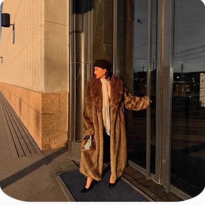 Long Vintage Coat in Faux Fur Look