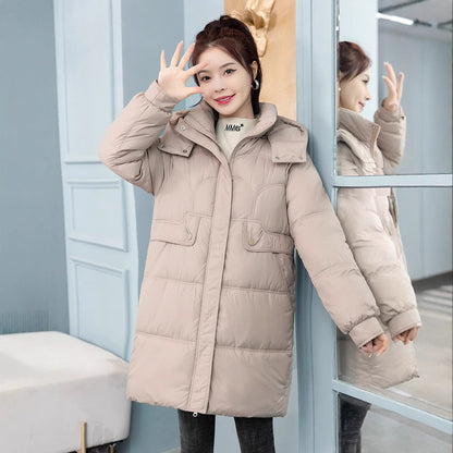 Long women's quilted jacket, padded, loose fit