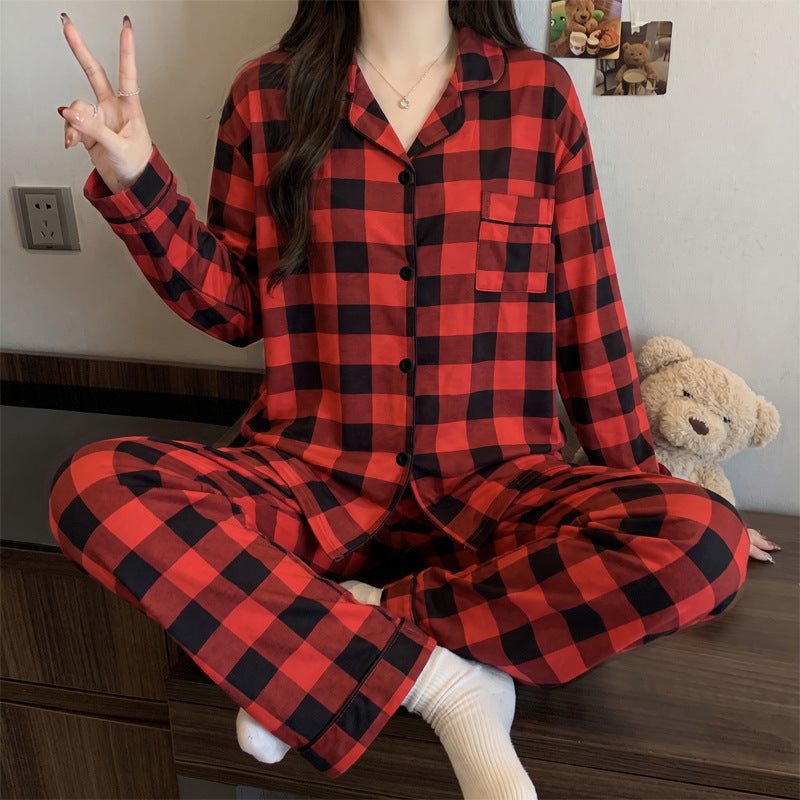 Ladies' Pajamas, Long Sleeve, Checked, Cotton Imitation