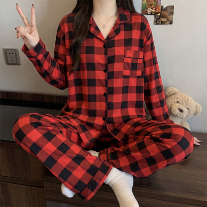 Ladies' Pajamas, Long Sleeve, Checked, Cotton Imitation