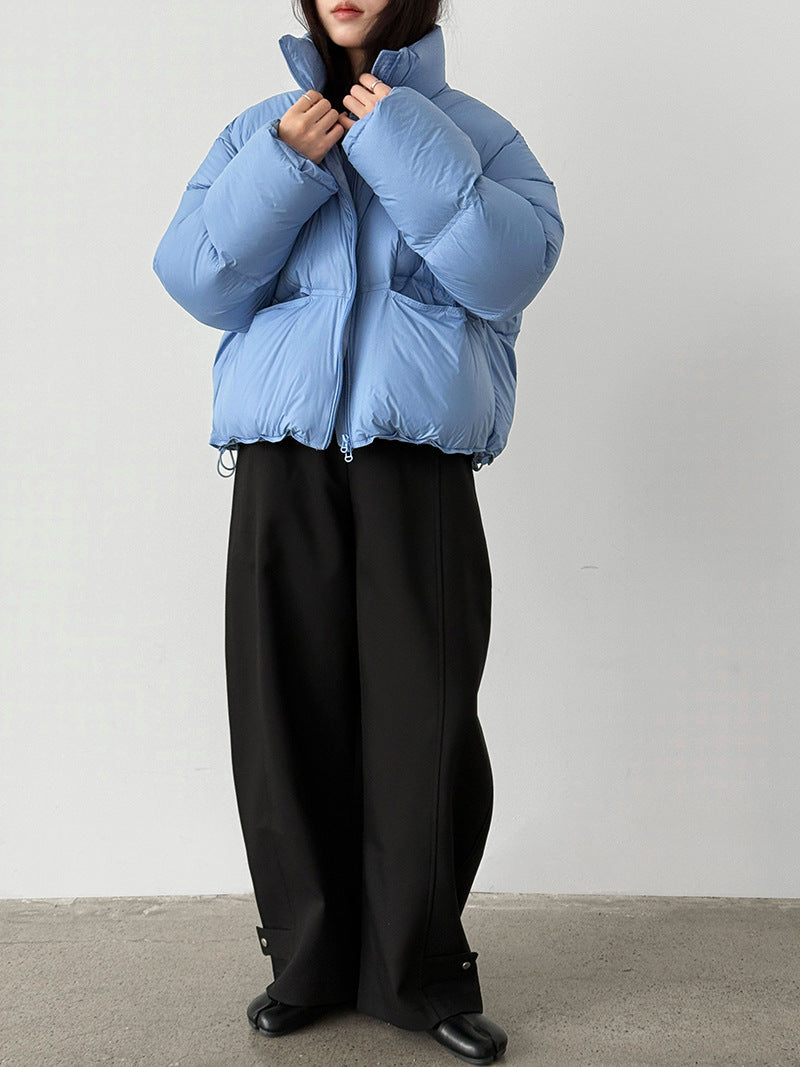 Women's down jacket with stand-up collar and white duck down filling